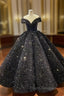 Black Ball Gown Sequins Off the Shoulder Formal Prom Dress
