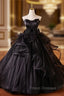 Black Ball Gown Strapless Flower Beading Formal Prom Dress