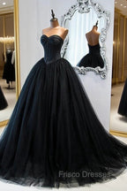 Black Ball Gown Sweetheart Satin and Tulle Formal Gown, Black Party Dress