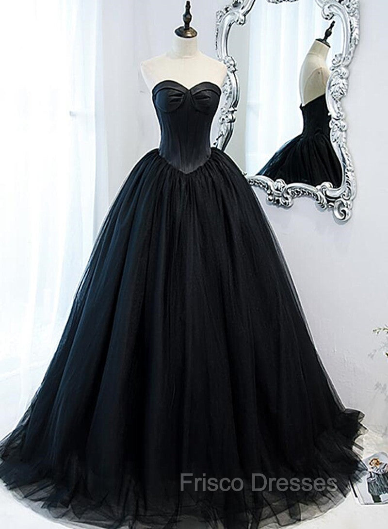 Black Ball Gown Sweetheart Satin and Tulle Formal Gown, Black Party Dress Main image
