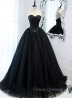 Black Ball Gown Sweetheart Satin and Tulle Formal Gown, Black Party Dress