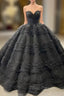Black Ball Gown Tulle Sweetheart Beading Formal Prom Dress