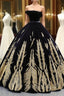 Black Ball Gown Velvet Gold Appliques Backless Long Haute Couture Formal Prom Dress