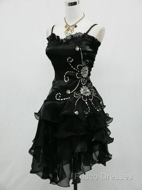 Black Chiffon Beaded Mini Formal Prom Dress Homecoming Dress Secondary image