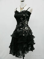 Black Chiffon Beaded Mini Formal Prom Dress Homecoming Dress