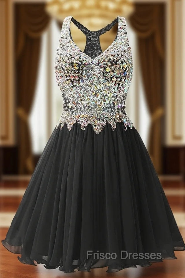 Black Chiffon Crystal Homecoming Dress Main image