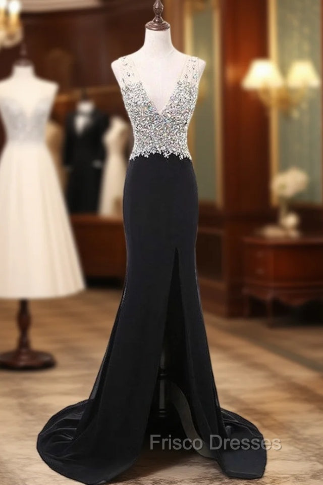 Black Chiffon Mermaid V-neck Formal Prom Dress Main image