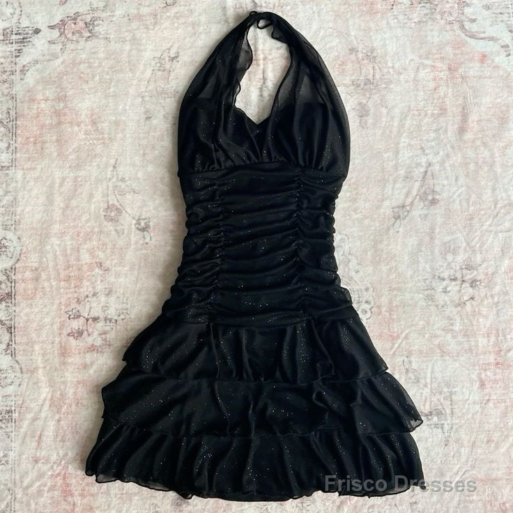 Black Chiffon Sleeveless Halter Party Dress Short Prom Dress Secondary image