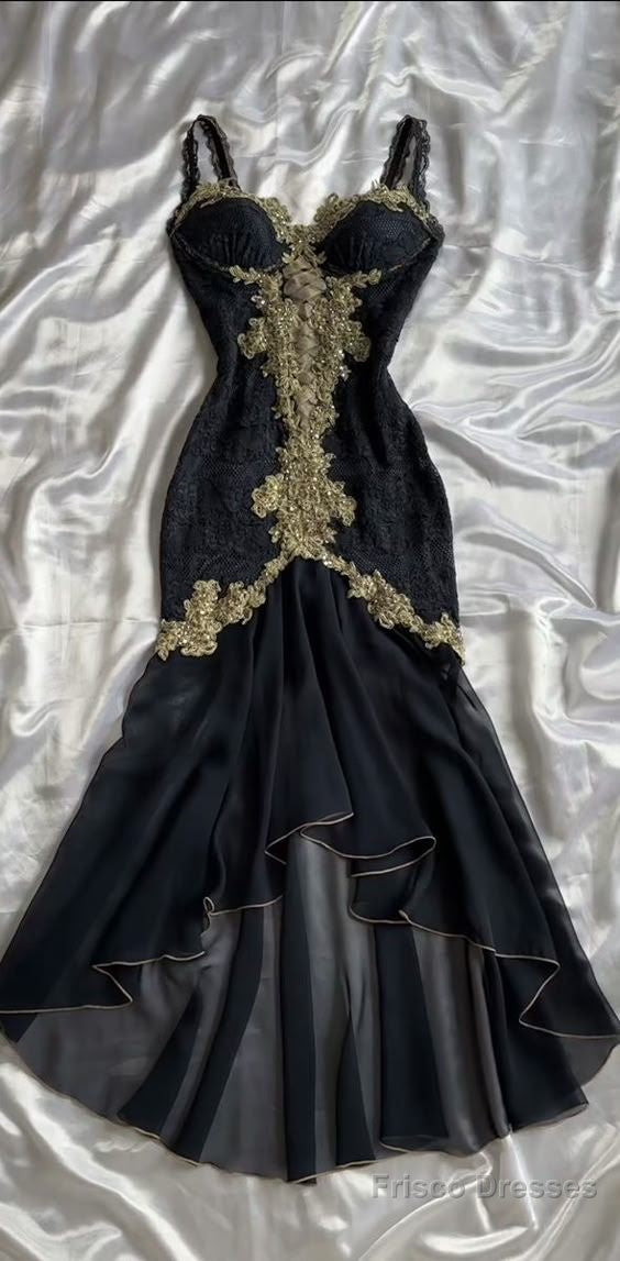 Black Elegant Sweetheart Neck Lace Chiffon Spaghetti Strap Sequin Prom Dress