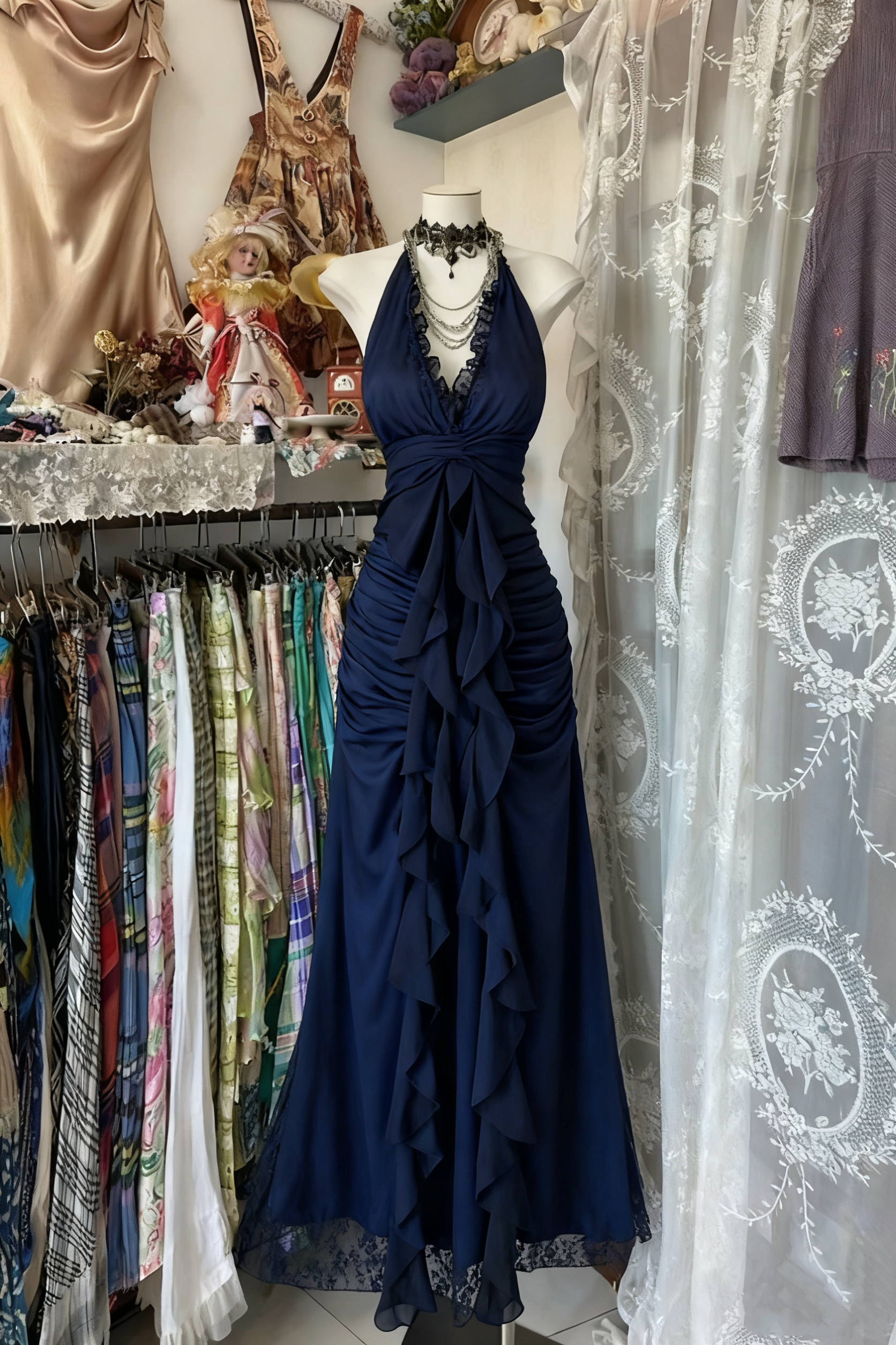 Black Elegant Vintage Prom Party Gown Evening Dress