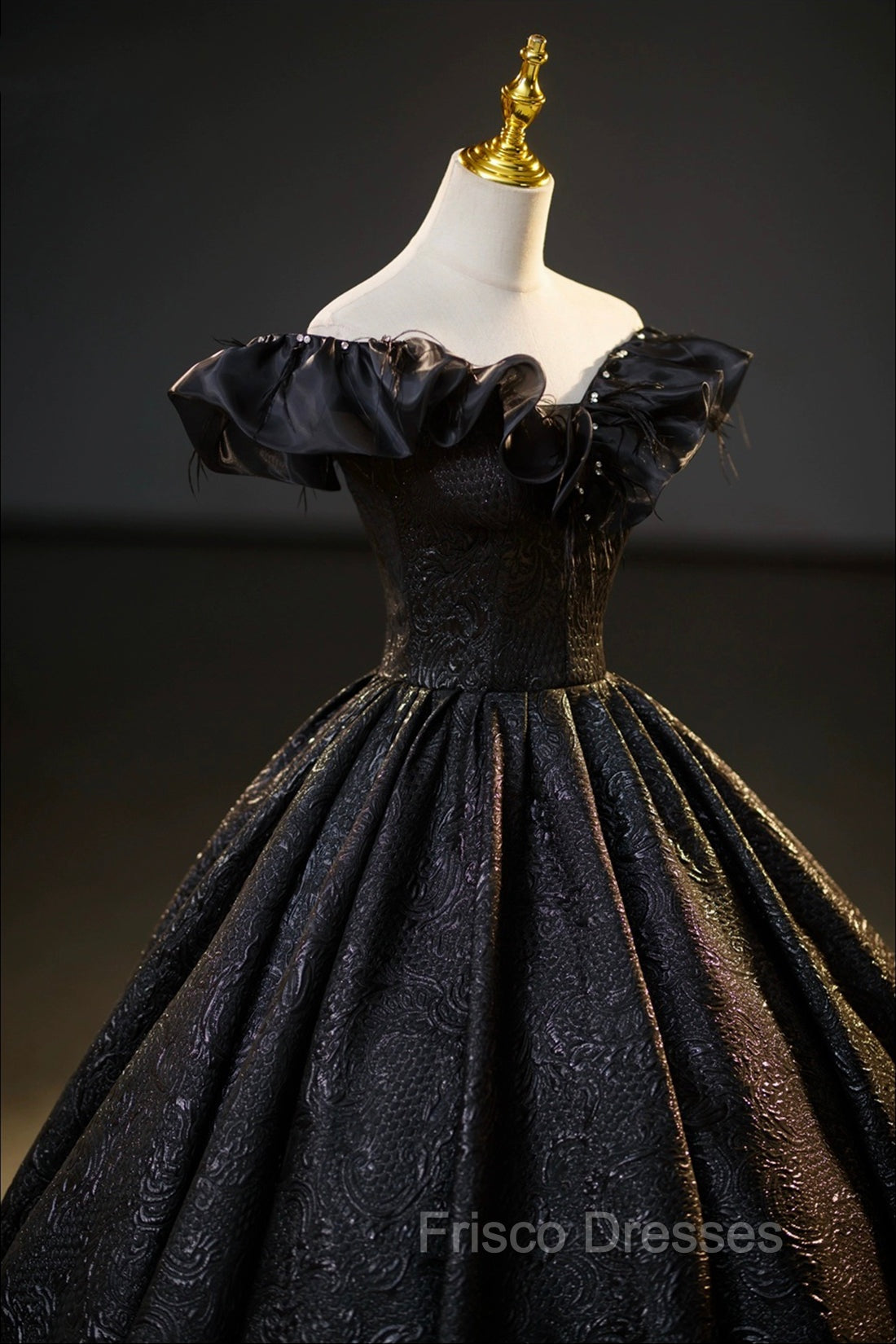 Black Floor Length V-neck Off the Shoulder Formal Dress, Black A-Line Evening Dress