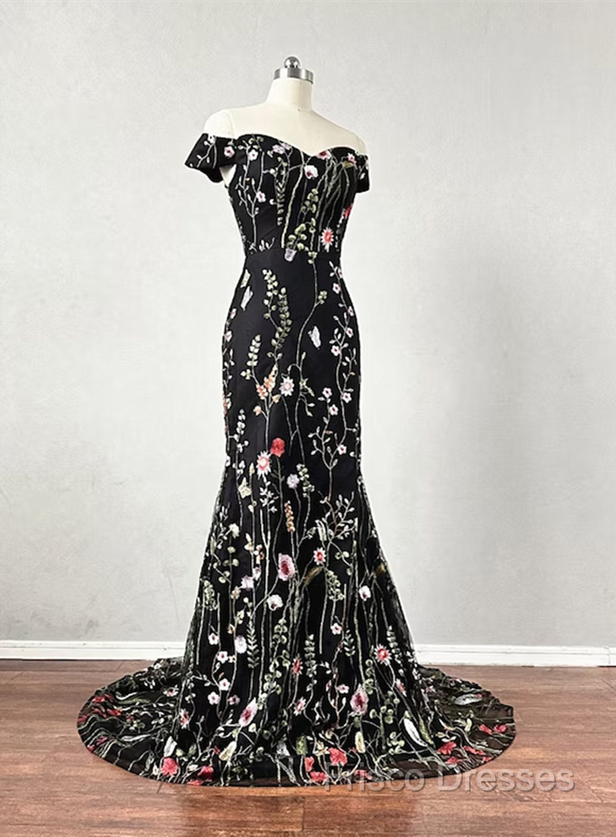 Black Floral Lace Mermaid Off Shoulder Long Party Dress, Black Formal Dress Formal Prom Dress Secondary image