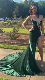 Black Girl Prom Dresses Long Mermaid Green Prom Gown With Train