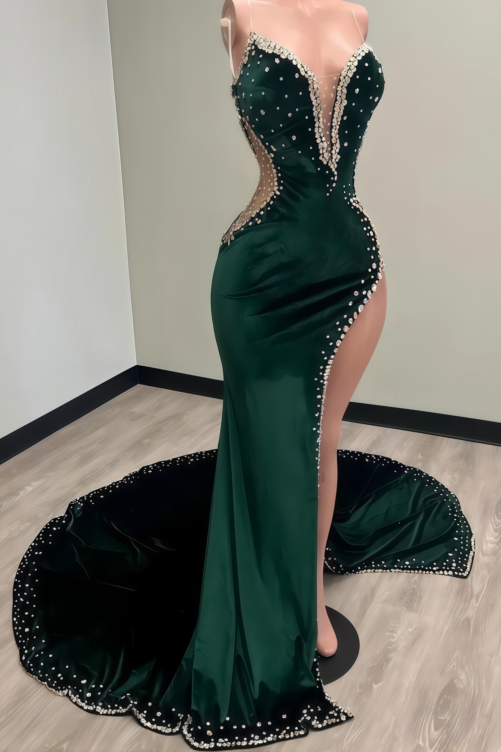 Black Girl Prom Dresses Long Mermaid Green Prom Gown With Train