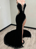 Black Girl Prom Dresses Long Mermaid Green Prom Gown With Train