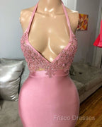 Black Girl Formal Prom Dress Mermaid Sleeveless Pink Formal Prom Dress | Sexy Beads Appliques Formal Dress