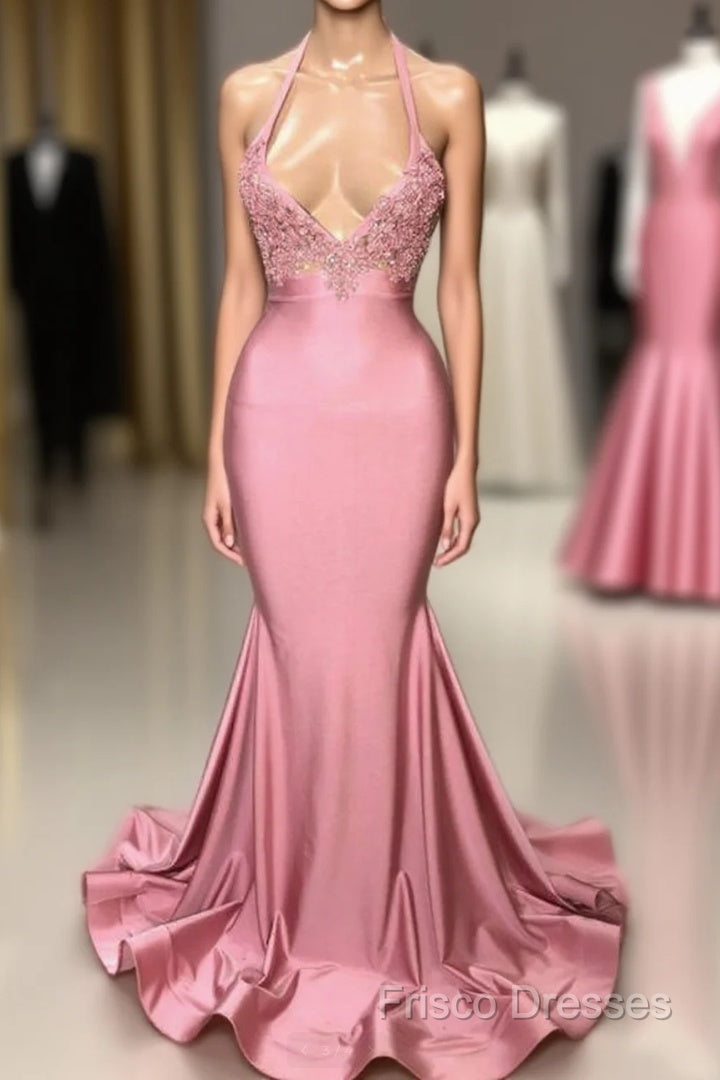 Black Girl Formal Prom Dress Mermaid Sleeveless Pink Formal Prom Dress | Sexy Beads Appliques Formal Dress