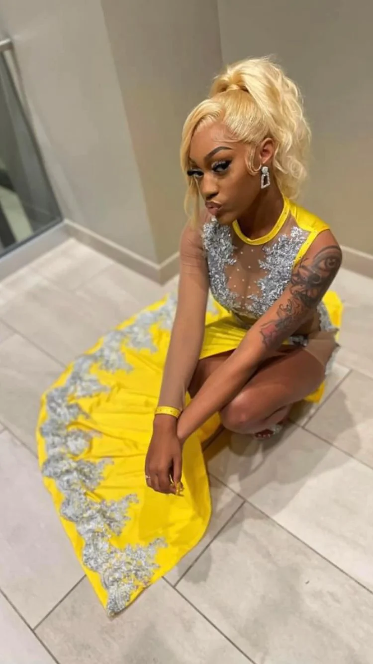 Black Girl Yellow Lace Evening Dresses,Silver Lace Prom Dresses, Sexy Evening Dresses