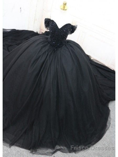 Black Gothic Beading Off-The-Shoulder Ball Gown Wedding Dress Prom Dresses Main image