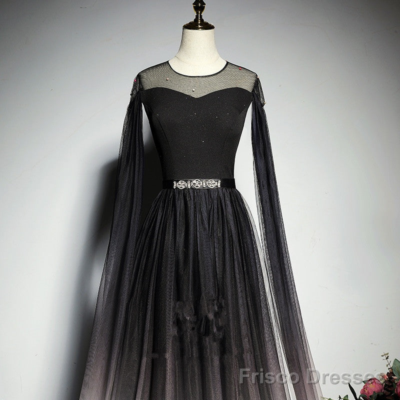 Black Gradient Round Neckline Tulle Long Formal Dress, Black Evening Gown Party Dress Secondary image