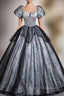 Black Gray Tulle Puff Sleeve Beading Quinceanera Dress