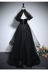Black Haler Tulle And Velvet Long Formal Prom Dress, Black A-Line Tulle Evening Dress