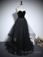 Black Haler Tulle And Velvet Long Formal Prom Dress, Black A-Line Tulle Evening Dress