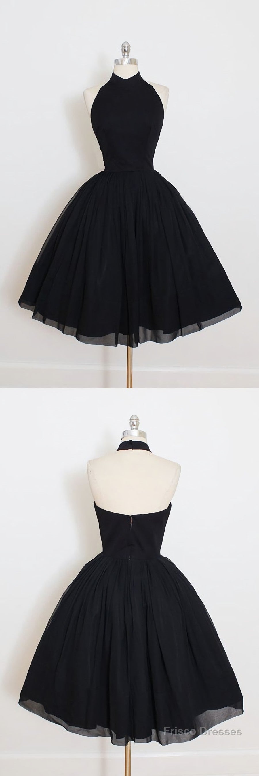 Black Halter Homecoming Dress,A Line Open Back Short Prom Dresses Main image