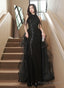 Black Halter Sequins And Tulle Long Party Dress, Black Chic Party Dress Prom Dress