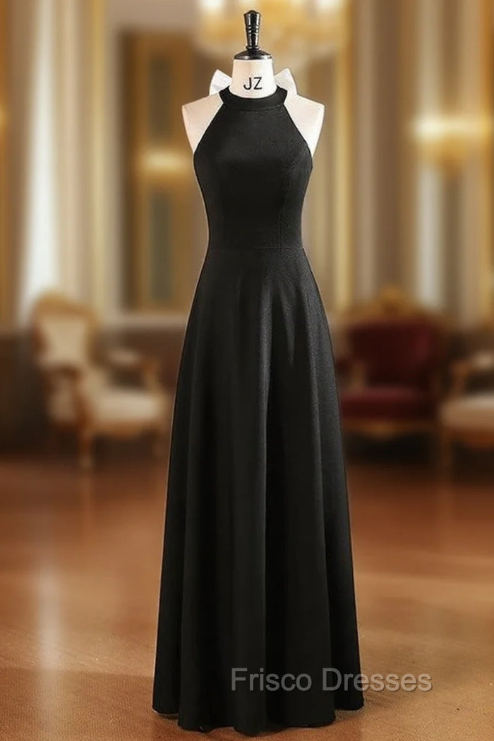 Black Halter Sleeveless Bow Formal Prom Dress Main image