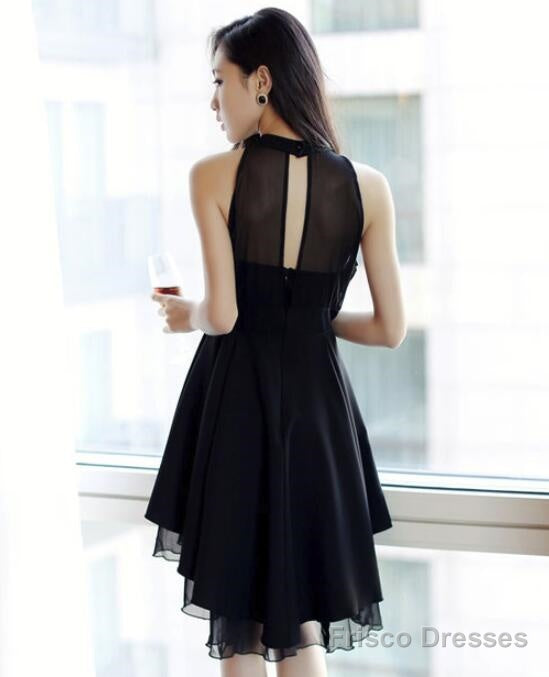 Black High Low Chiffon Halter Women Dress, Cute High Low Women Summer Dress, Black Dresses Secondary image