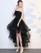 Black High Low Tulle And Applique Fashion Homecoming Dresses, Black Party Dress, Tulle Party Dress