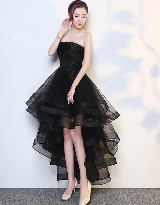 Black High Low Tulle And Applique Fashion Homecoming Dresses, Black Party Dress, Tulle Party Dress