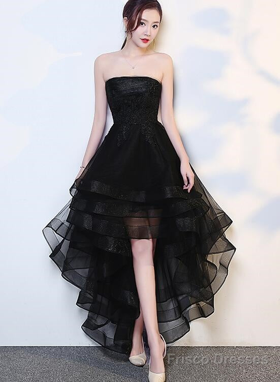 Black High Low Tulle And Applique Fashion Homecoming Dresses, Black Party Dress, Tulle Party Dress Main image