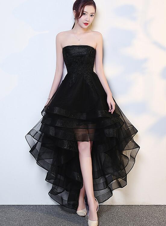 Black High Low Tulle And Applique Fashion Homecoming Dresses, Black Party Dress, Tulle Party Dress Main image