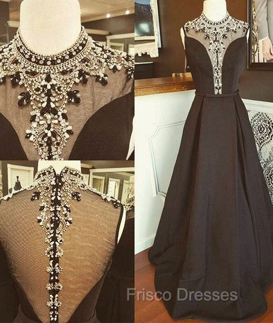 Black High Neck Sequin Long Formal Prom Dress, Black Evening Dress Main image
