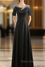 Black Irregular Neck Short Sleeve Crystal Formal Prom Dress