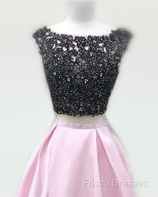 Black Lace Beaded Two Piece Satin Formal Prom Dress Secondary image