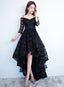Black Lace V-Neckline Straps High Low Party Dress Homecoming Dress, Black Formal Dress