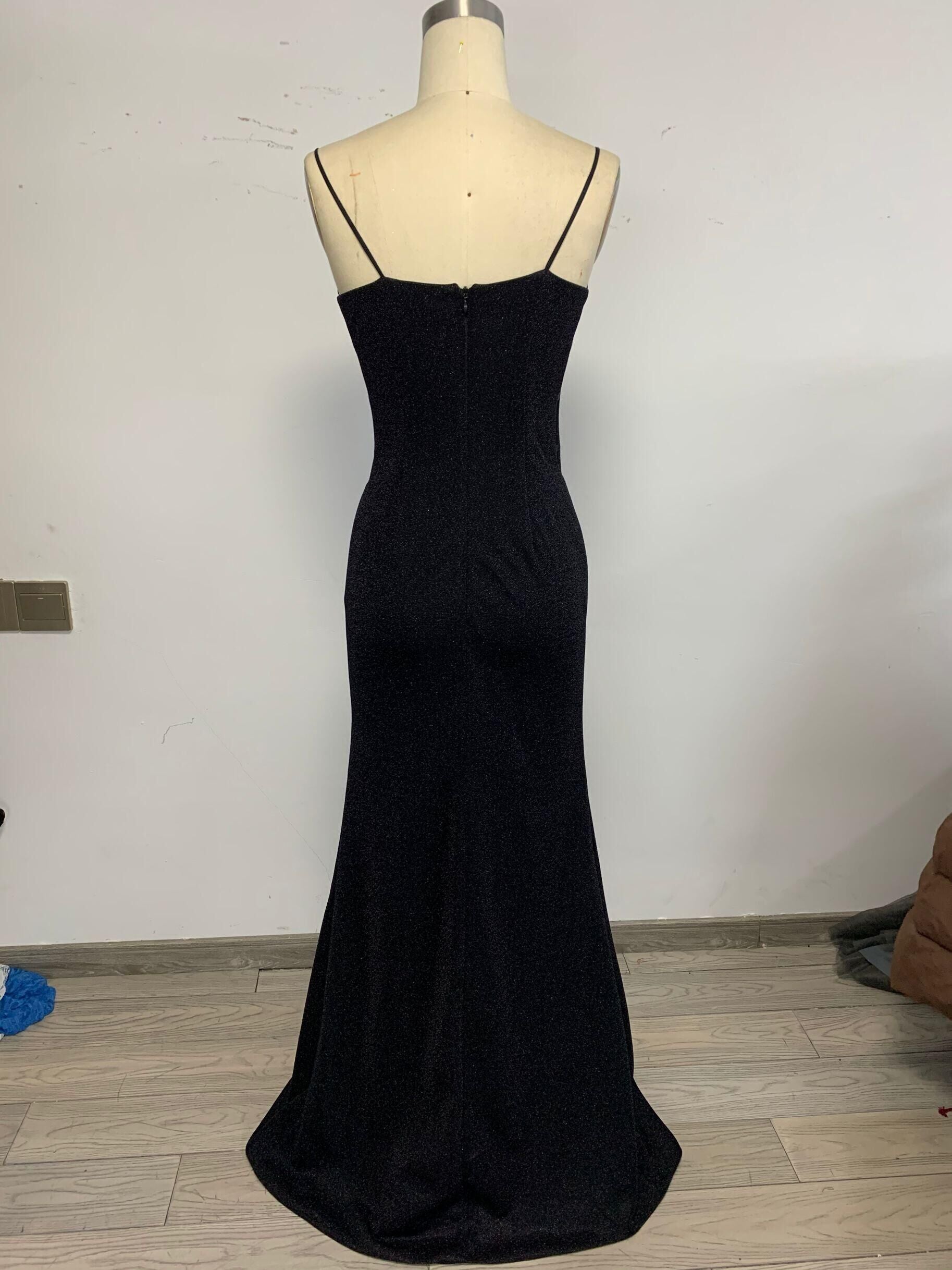 Black Long Prom Dresses,Strapless Mermaid Evening Dresses,Sparkle Tight Prom Dresses