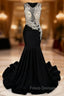 Black Mermaid Appliques Beading Formal Prom Dress