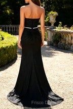 Black Mermaid Corset Long Prom Dress with Beading