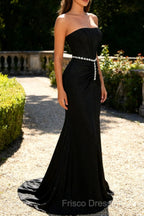 Black Mermaid Corset Long Prom Dress with Beading
