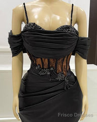 Black Mermaid Corset Prom Dresses Appliques Beaded