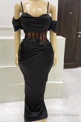 Black Mermaid Corset Prom Dresses Appliques Beaded