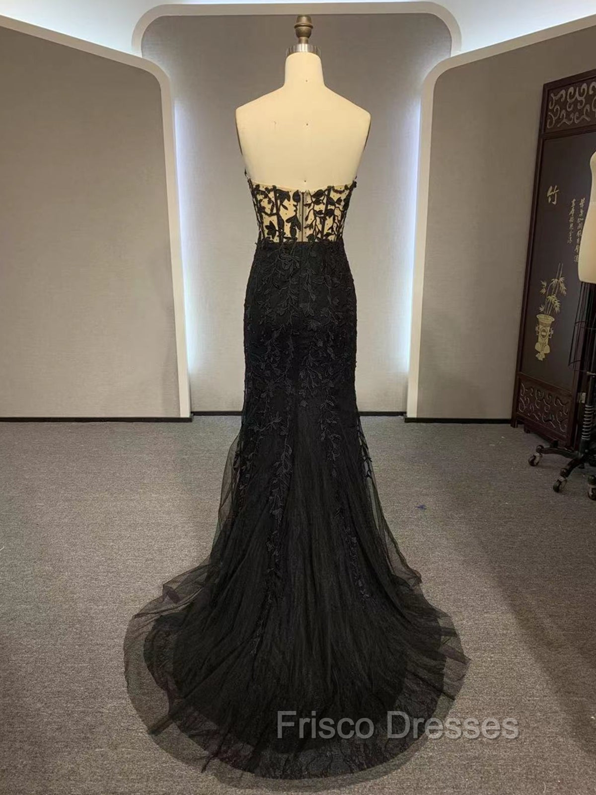 Black Mermaid Lace Formal Prom Dress, Black Mermaid Lace Formal Evening Dress