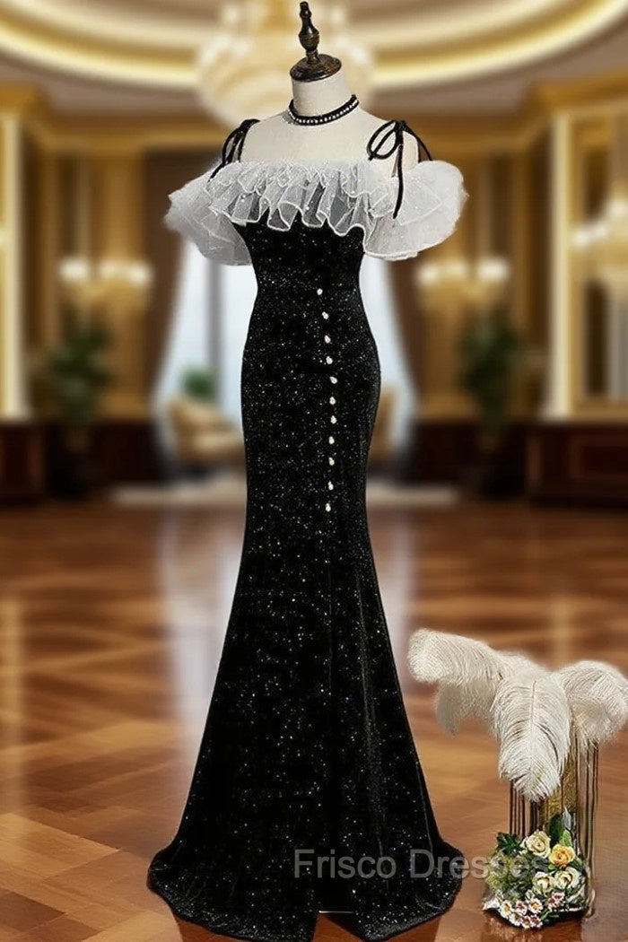 Black Mermaid Long Formal Dress Party Dress, Off Shoulder Black Evening Dress