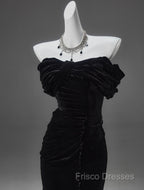 Black Mermaid Off-The-Shoulder Velvet Long Formal Prom Dress, Elegant Quinceanera Dress