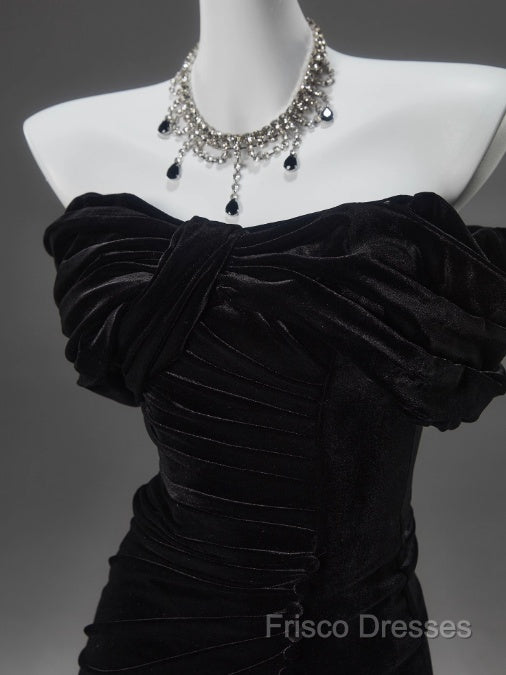 Black Mermaid Off-The-Shoulder Velvet Long Formal Prom Dress, Elegant Quinceanera Dress