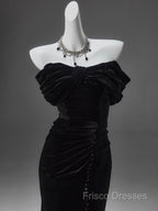 Black Mermaid Off-The-Shoulder Velvet Long Formal Prom Dress, Elegant Quinceanera Dress